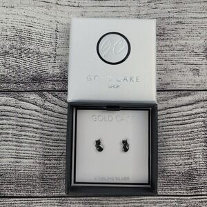 Gold Cake Black Cat Kitty Halloween Stud Sterling Silver Crystal Earrings Mini